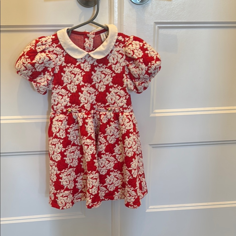 COPY - Floral Red and Cream Kids Dress